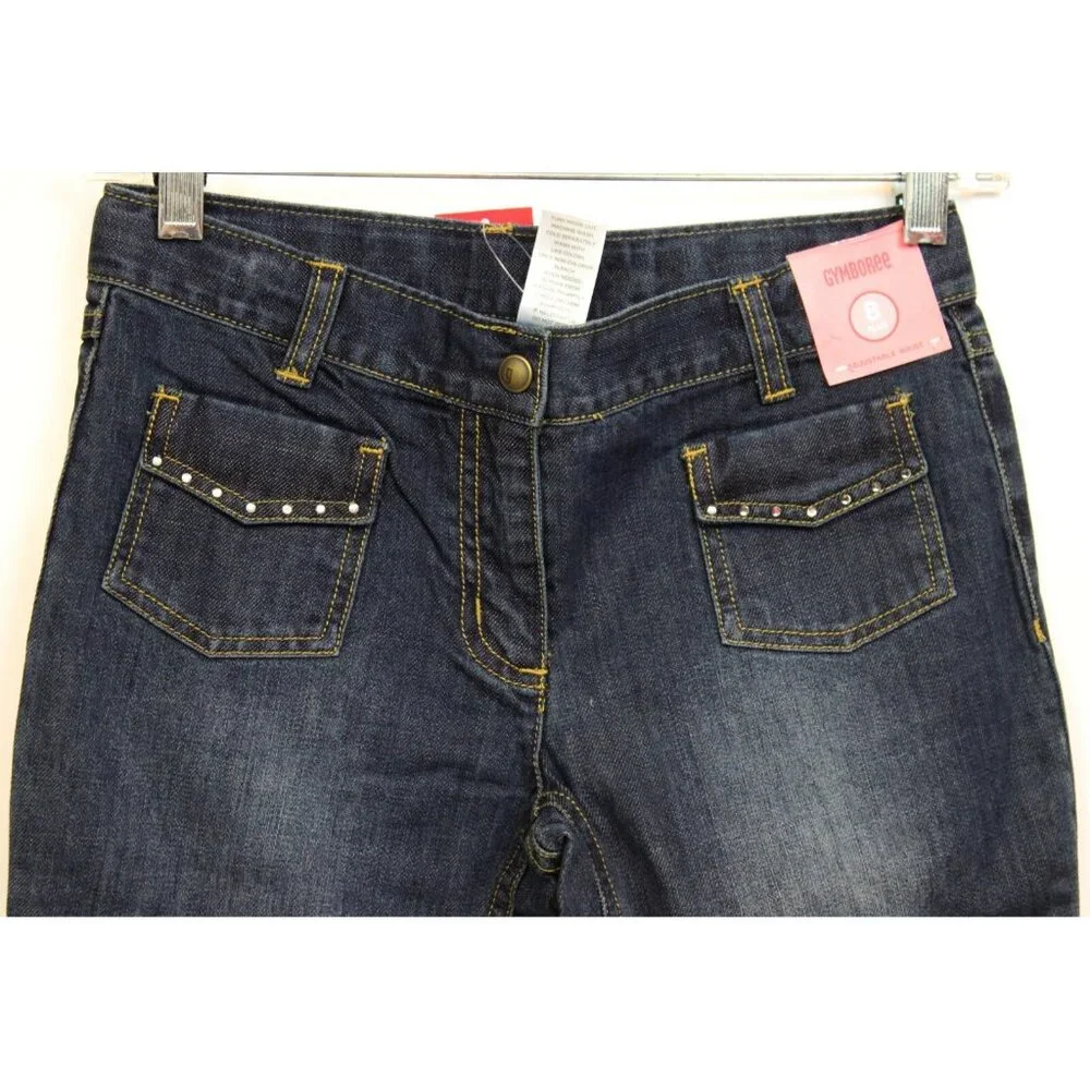 2008/9 Gymboree Daisy Days Denim Jeans sz 8 plus Flared Rhinestones Pockets NEW